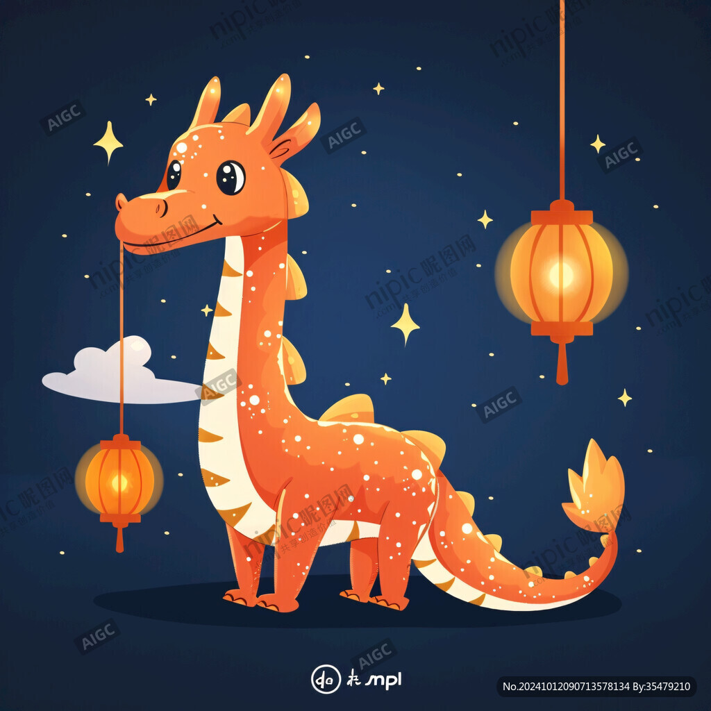卡通龍拿燈籠