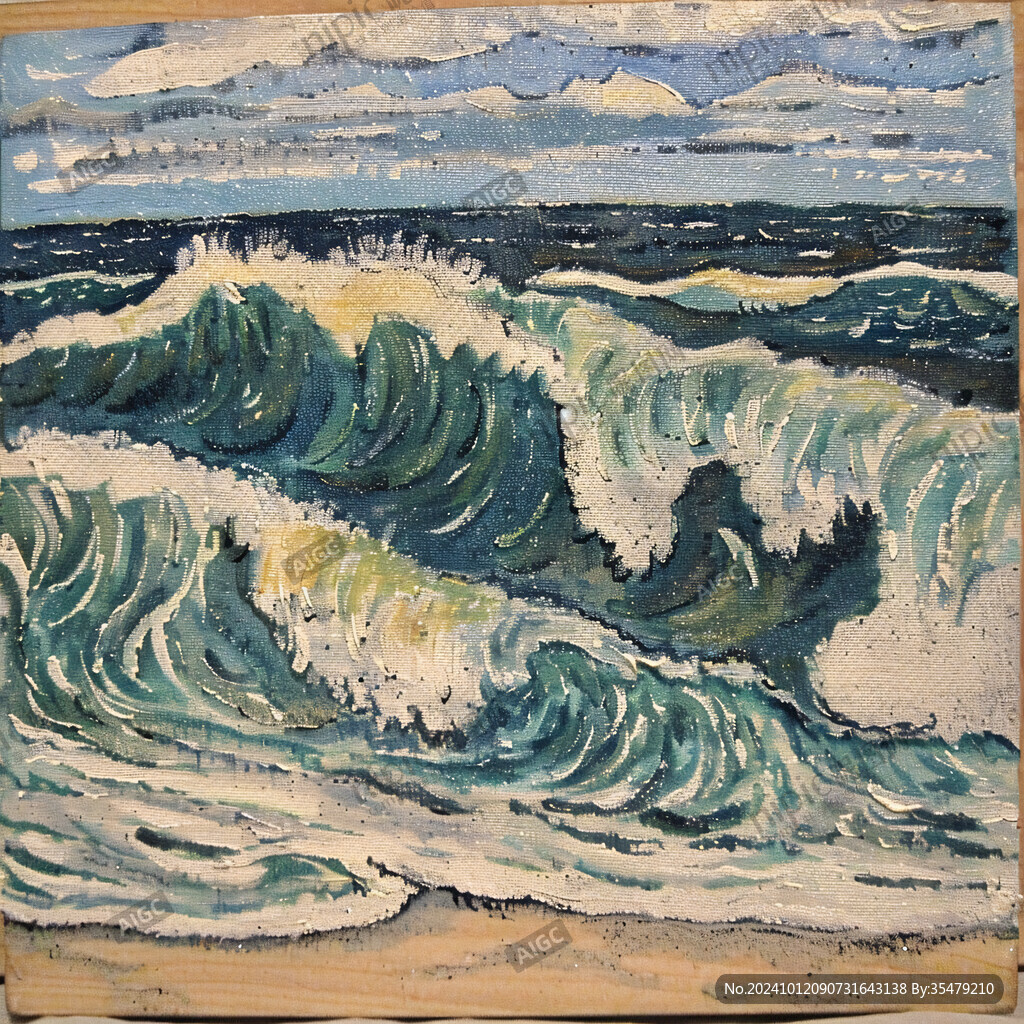 海浪水粉畫