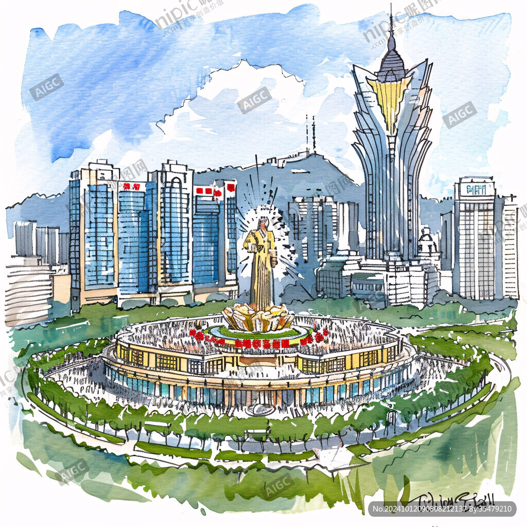粵港澳標(biāo)志建筑水彩