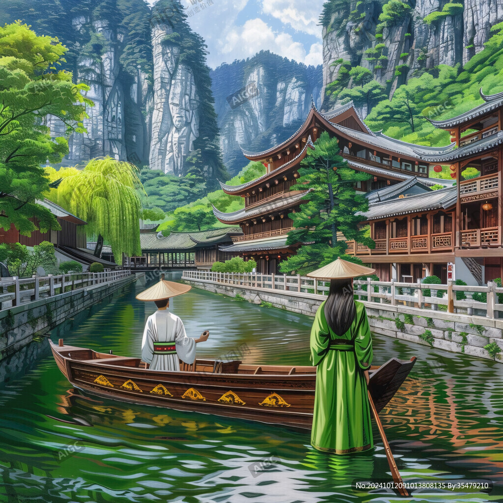 古代坐船場景
