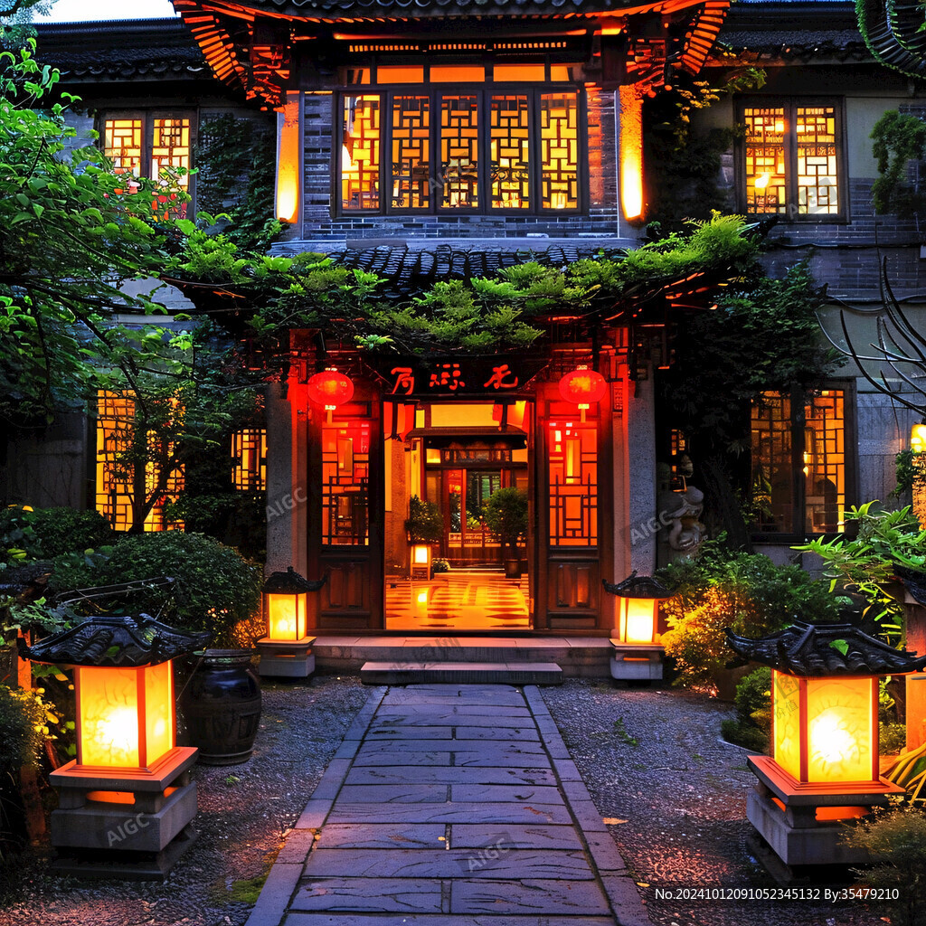 中式門窗夜景燈光