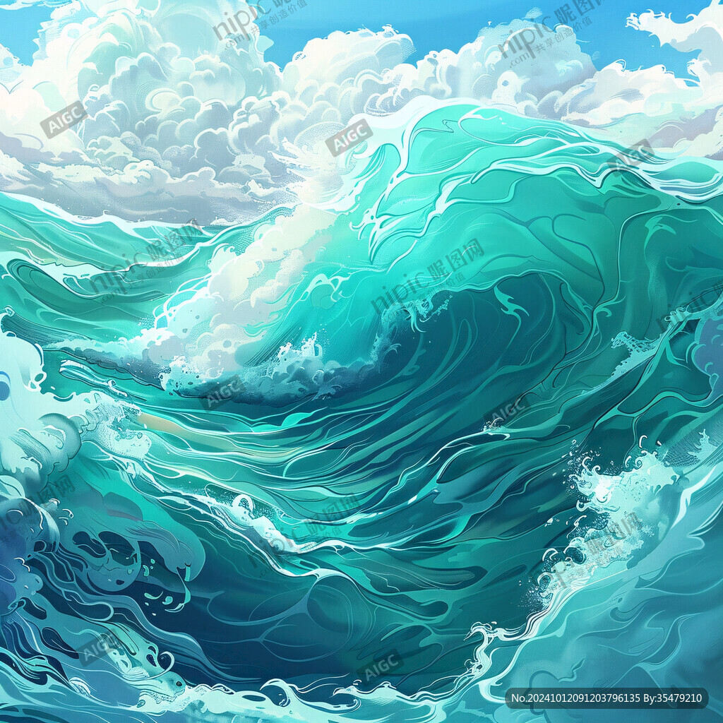 波濤海浪插畫