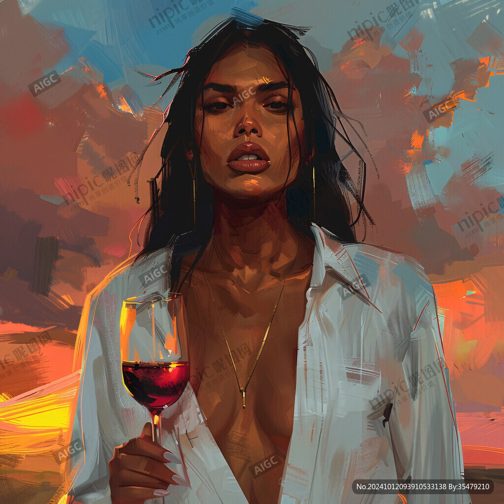 紅酒女人插畫