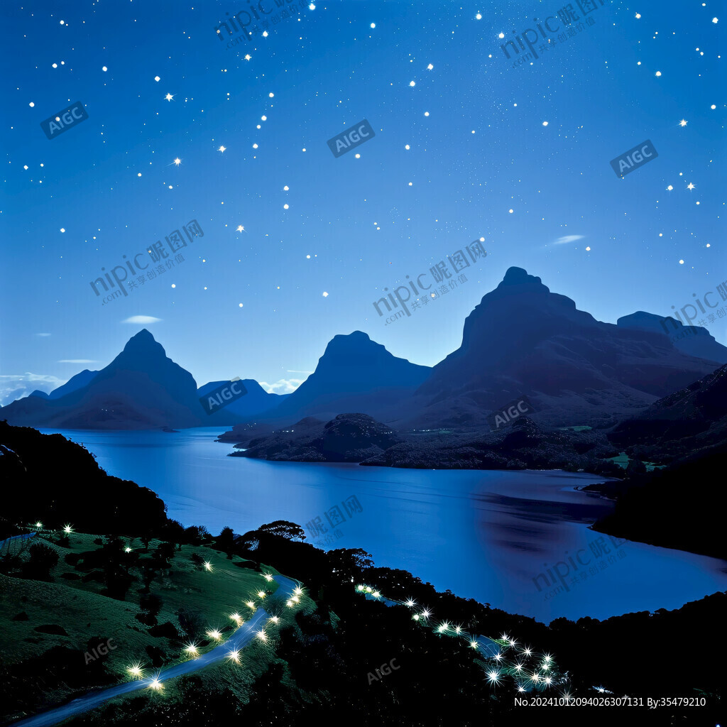 燈帶山水背景