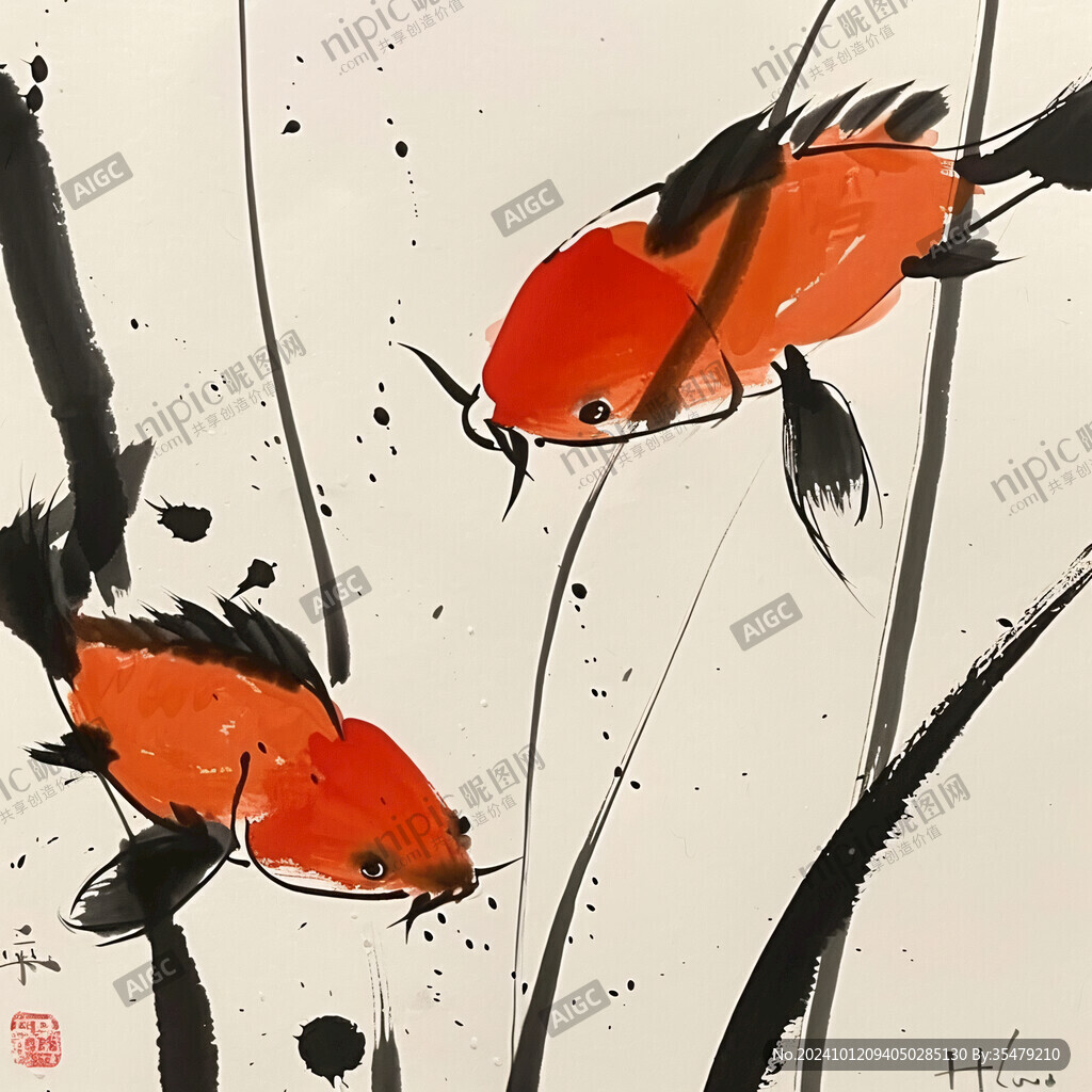 鯉魚水墨國畫小品