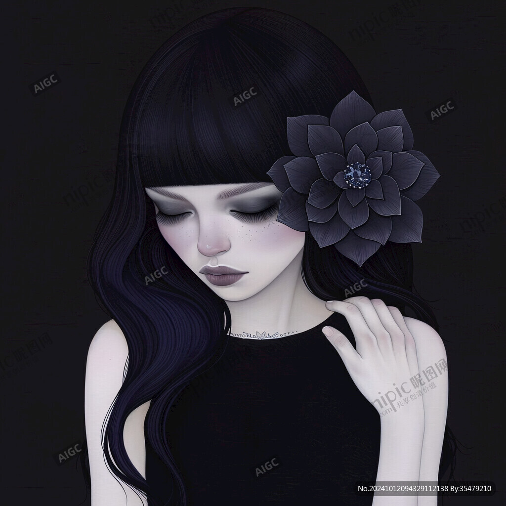 紫發(fā)花朵卡通女孩