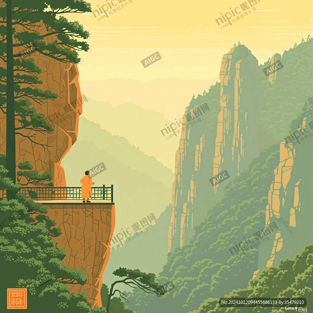 迎客松插畫