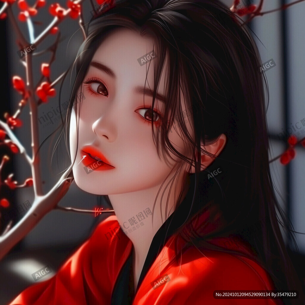 紅衣美人插畫