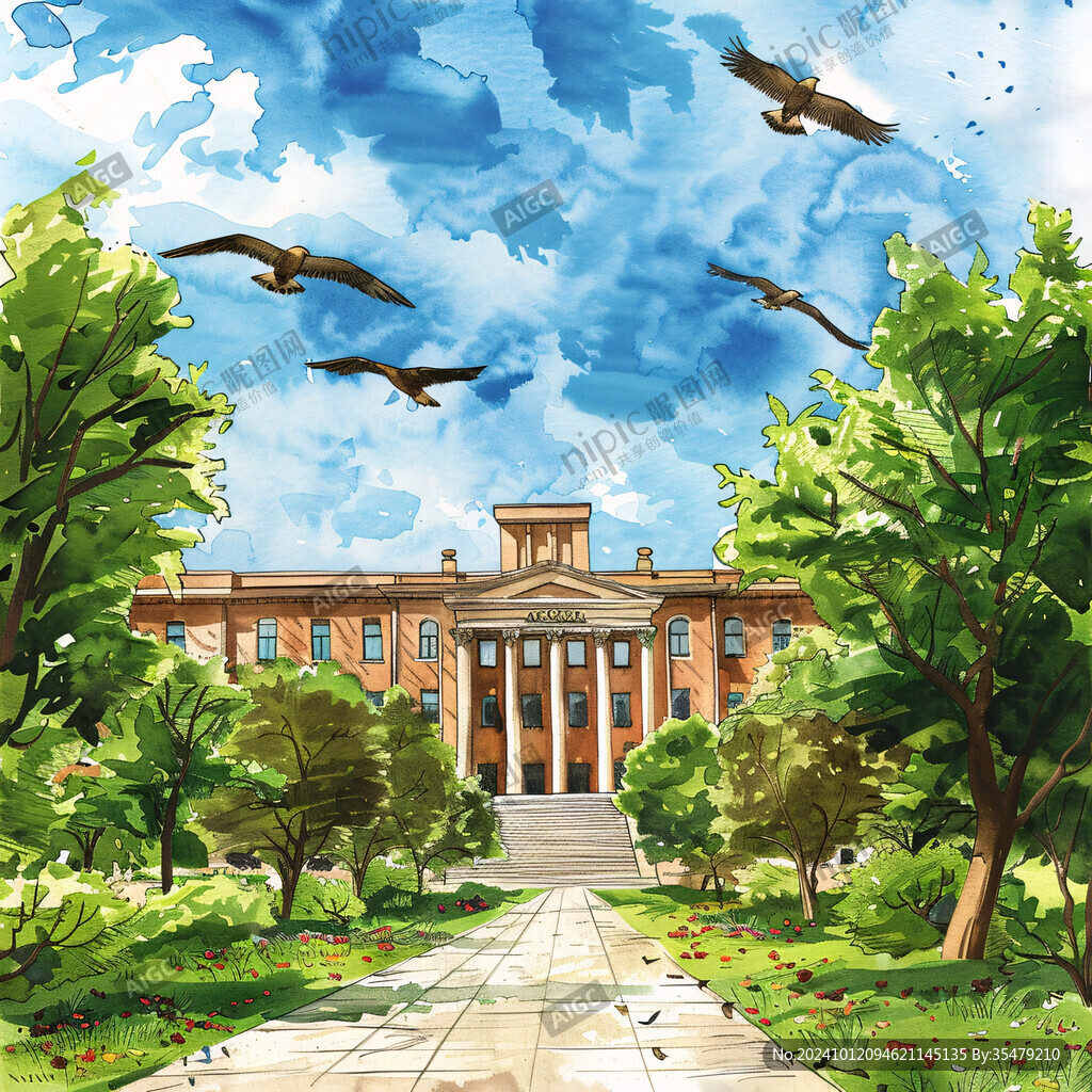 水彩哥倫比亞大學(xué)建筑