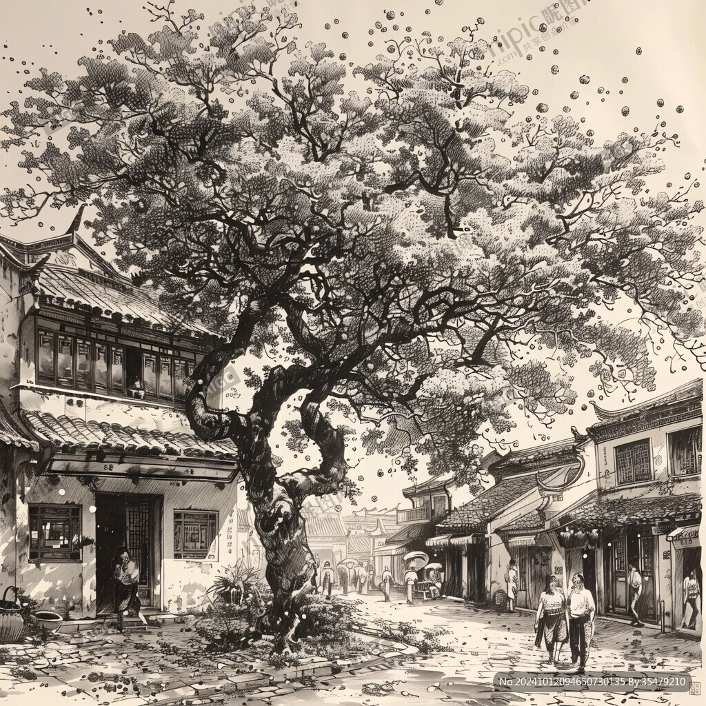 古鎮(zhèn)老照片水墨畫(huà)
