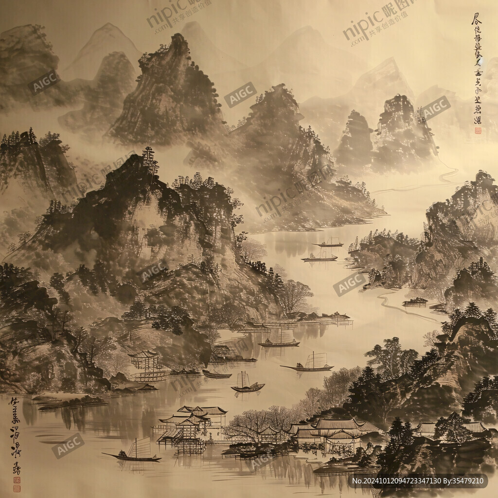金線國(guó)畫(huà)山水畫(huà)