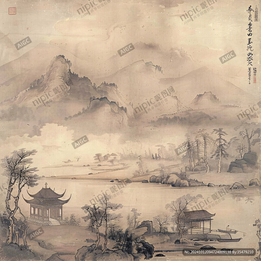 涼亭山水畫