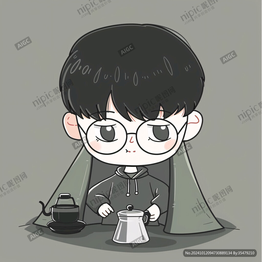 卡通可愛小男孩喝奶茶