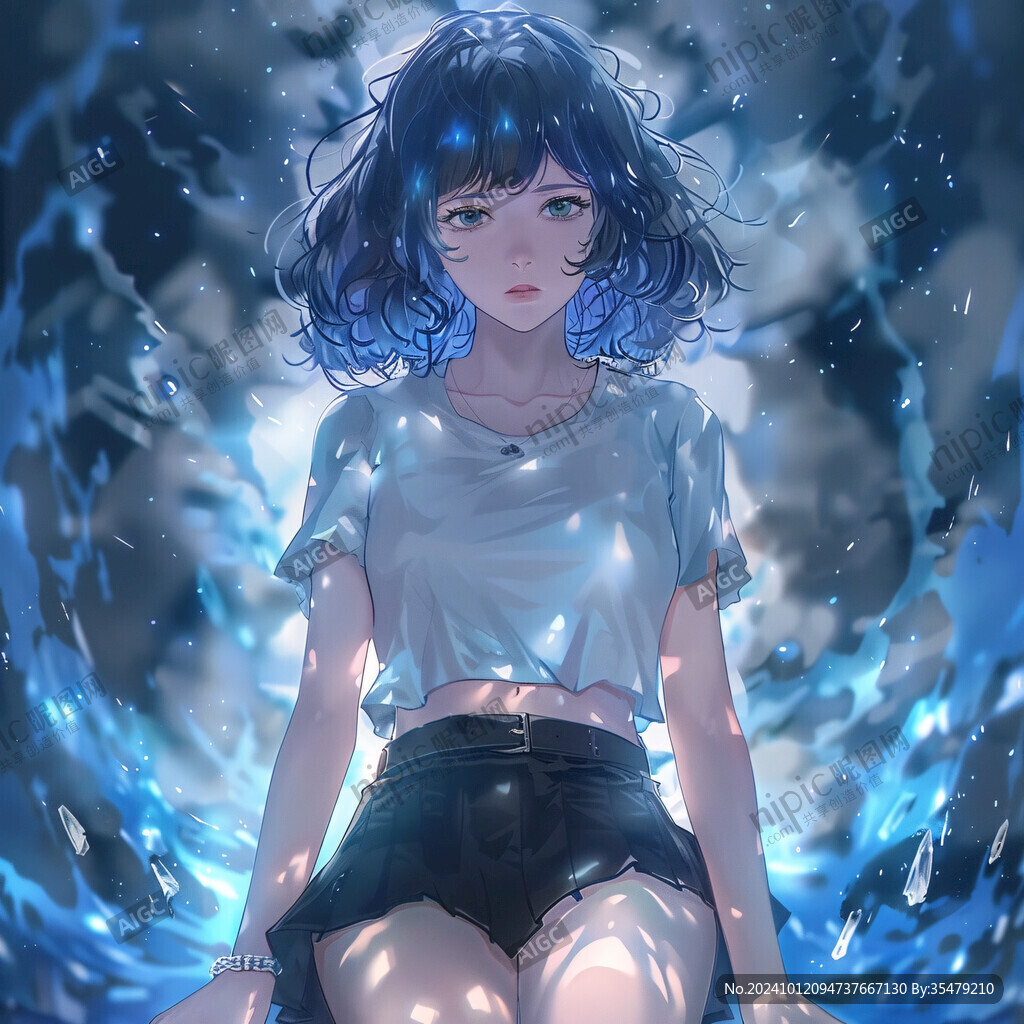 藍色女孩插畫