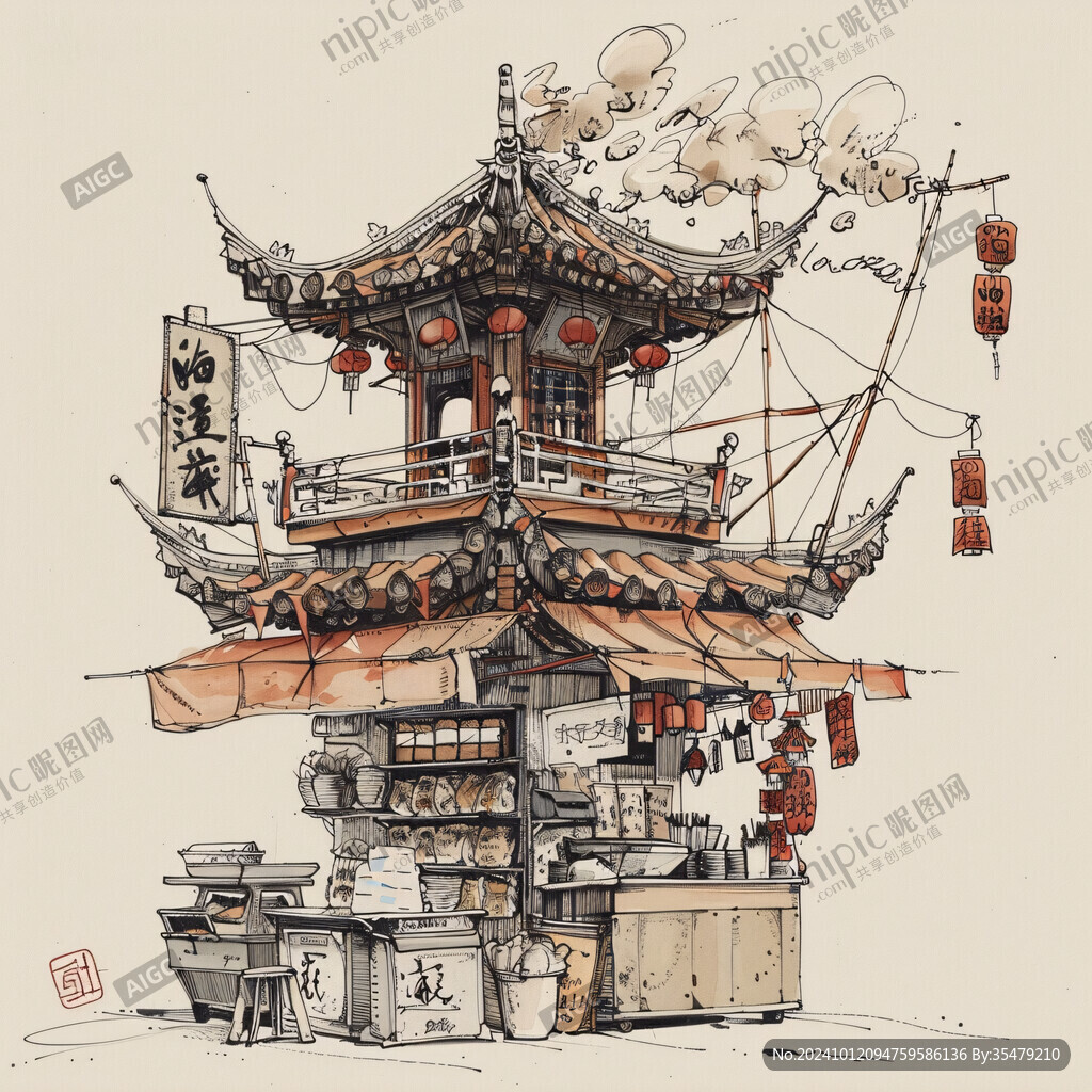 馬克筆效果圖古建筑
