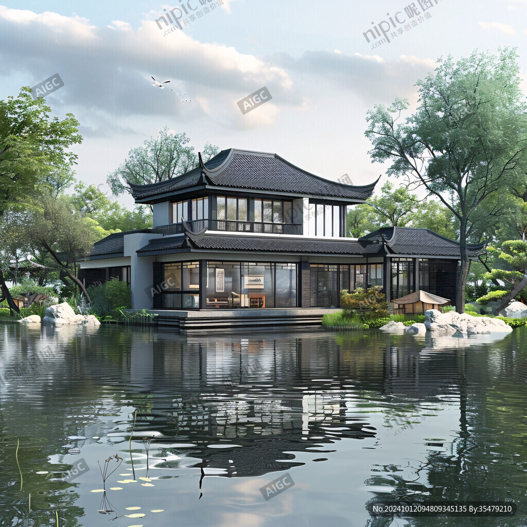 中式建筑園林中式別墅
