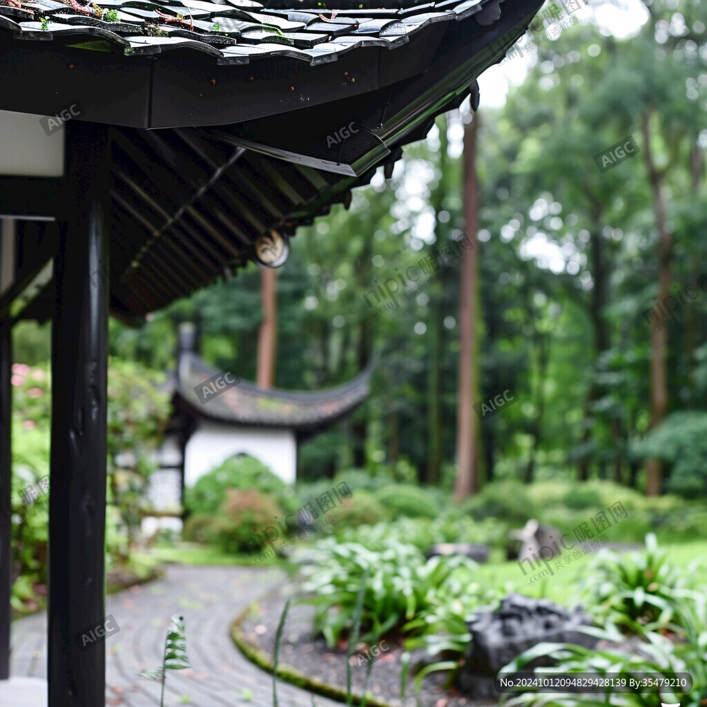 雨后中式園林