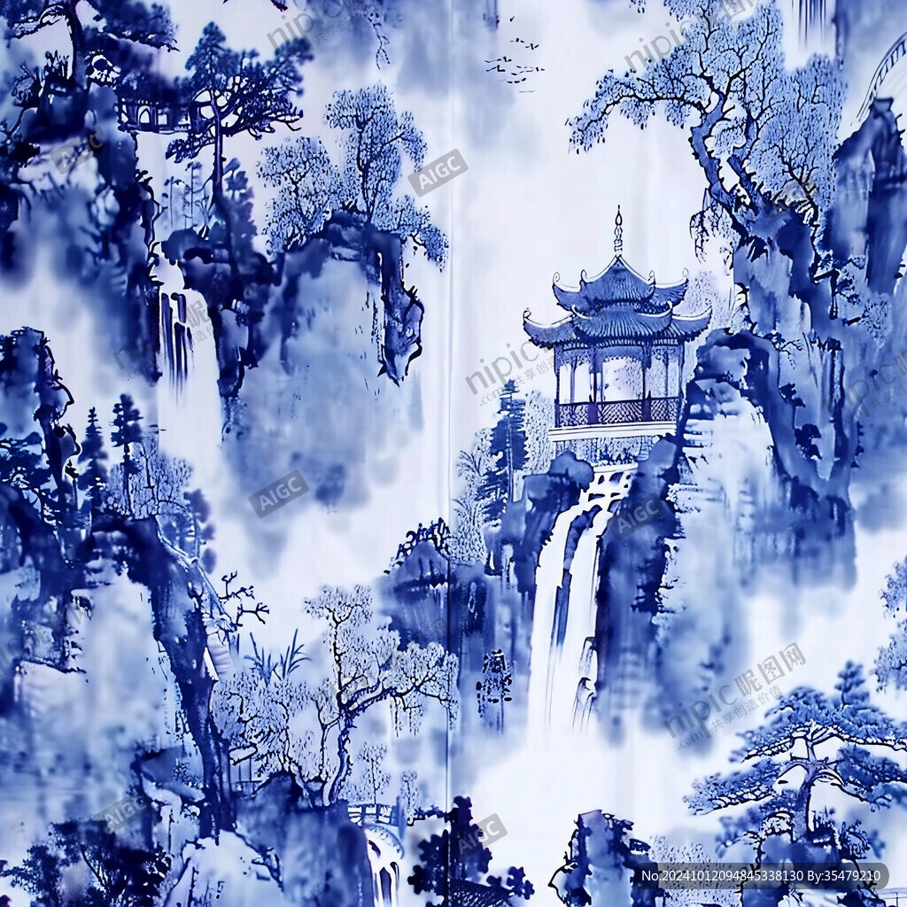 青花瓷山水青花瓷風(fēng)景