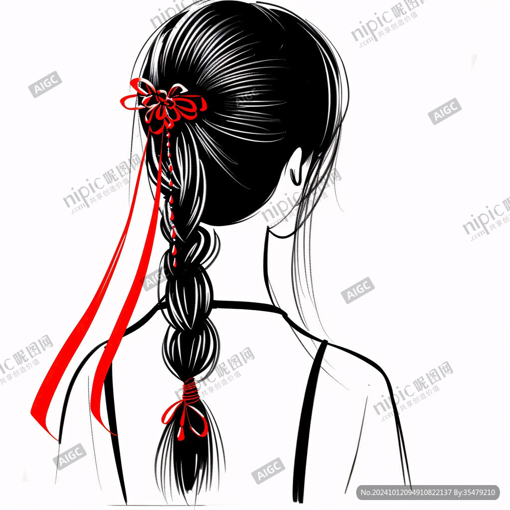 手繪辮子女孩
