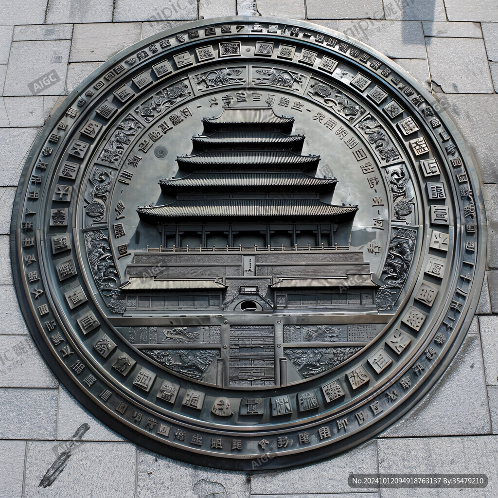 銅浮雕中式城樓