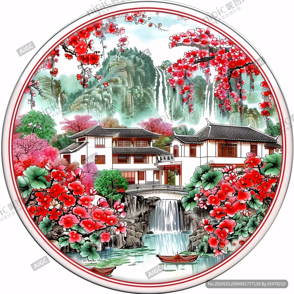 樓閣庭院山水畫