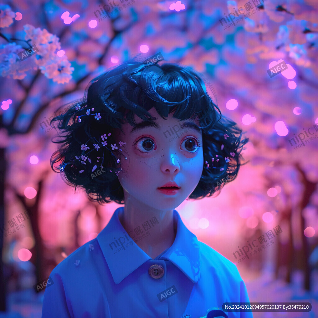櫻花樹下的少女