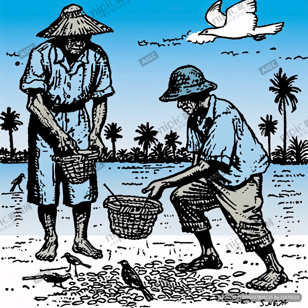 手繪出海捕魚版畫