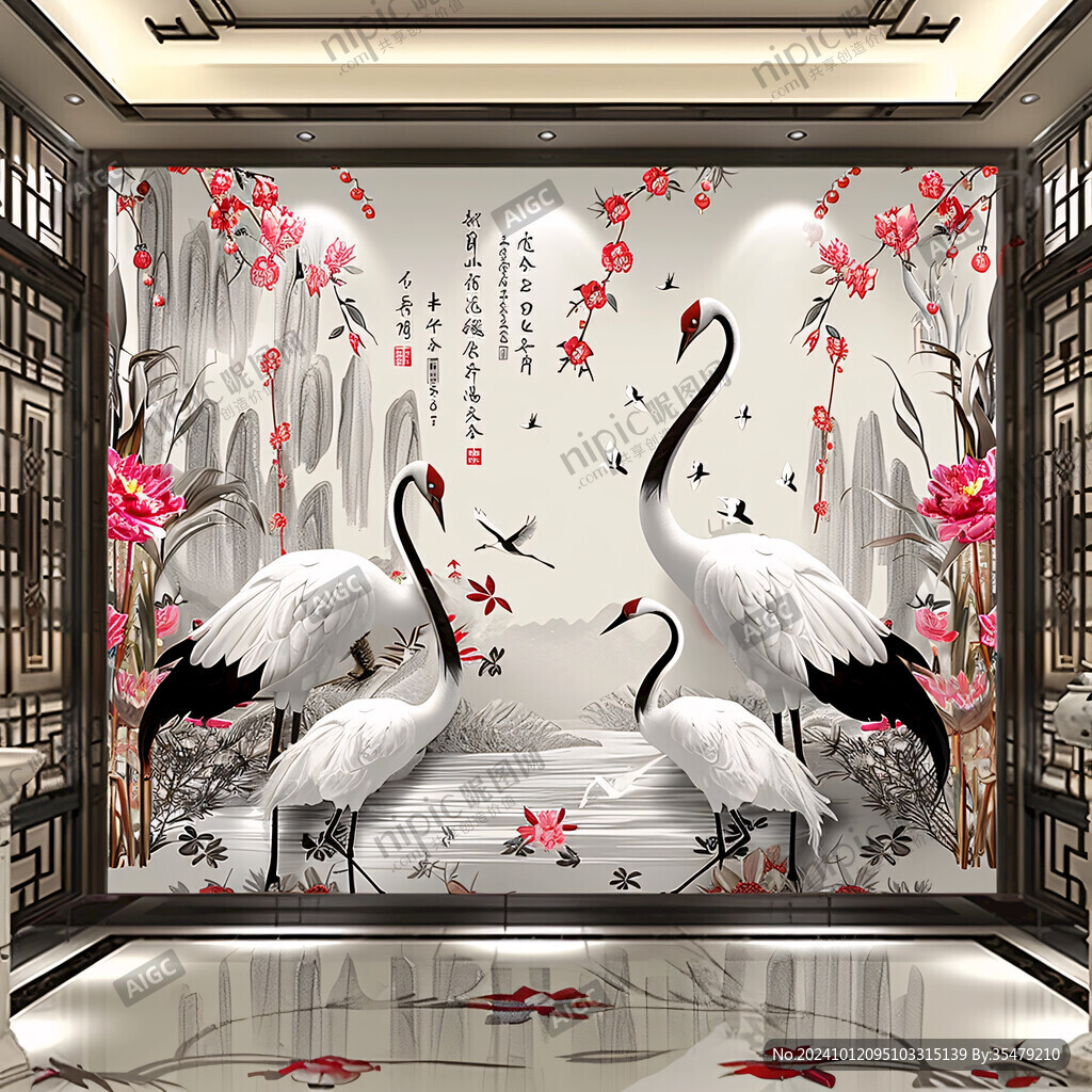 仙鶴背景墻