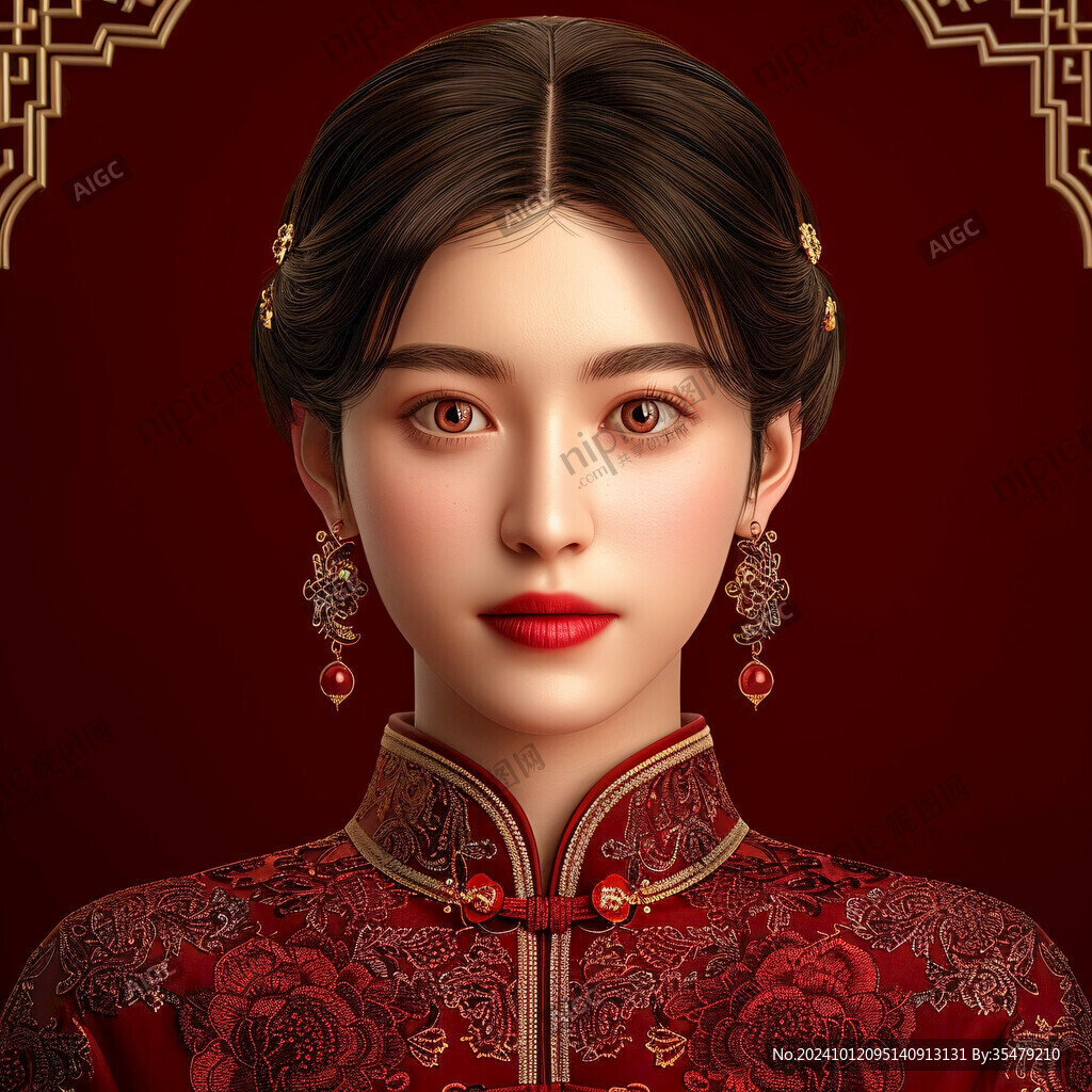 中式新娘插畫