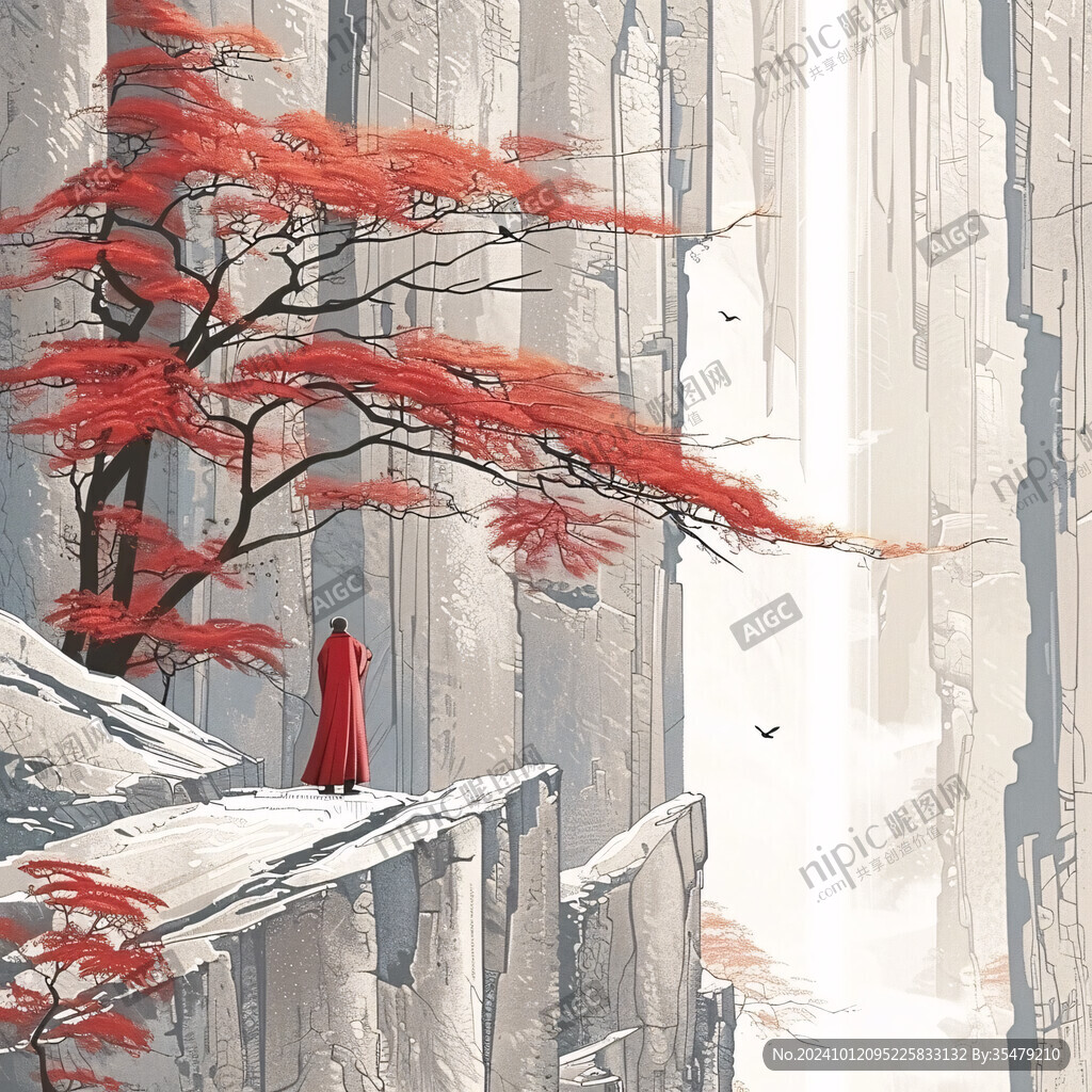 紅葉古風山水畫
