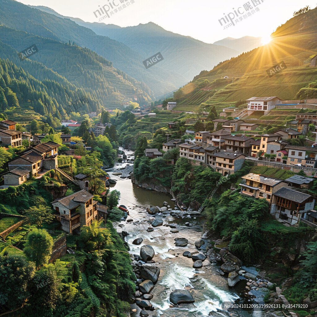建筑溪流苗寨老橋小溪