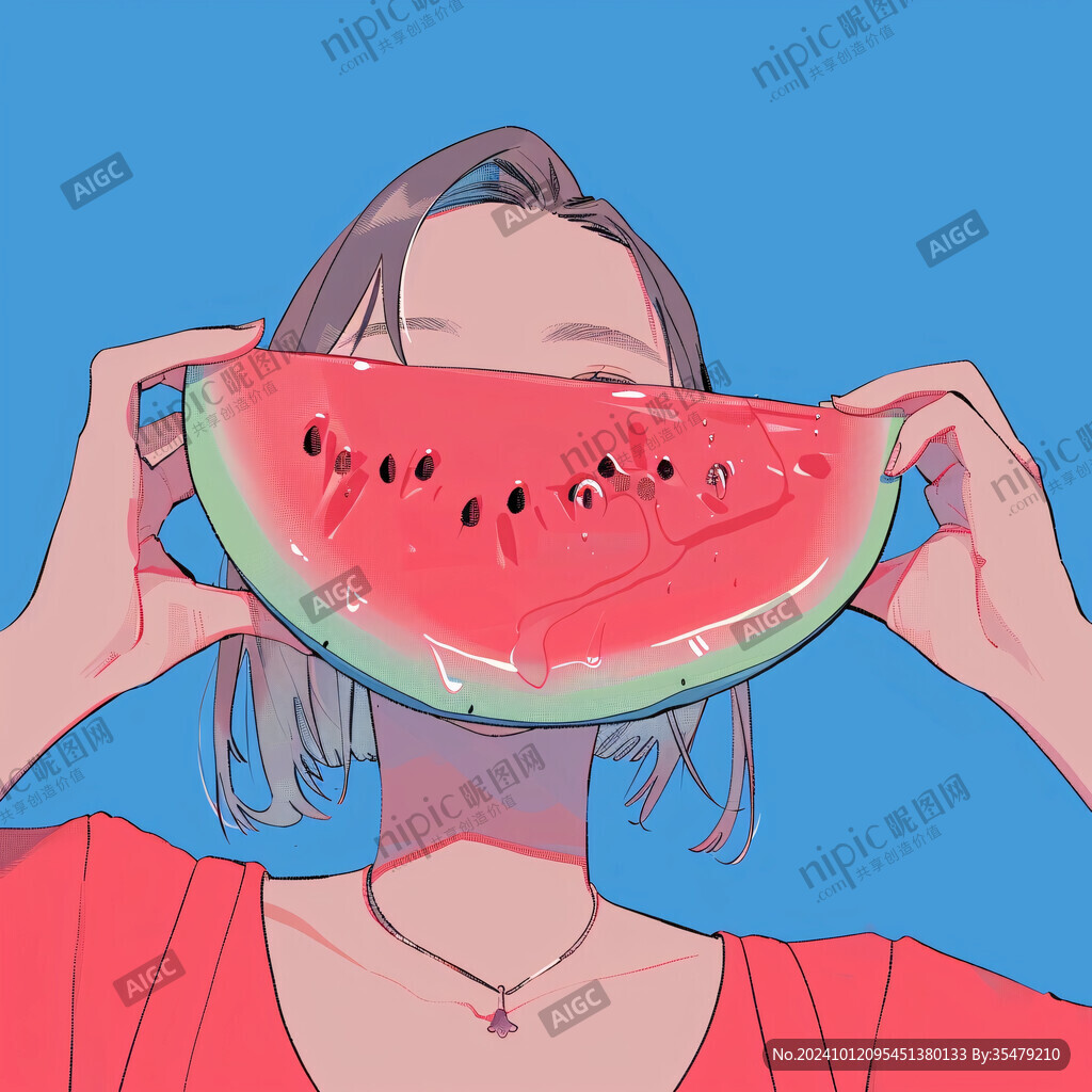 吃西瓜插畫