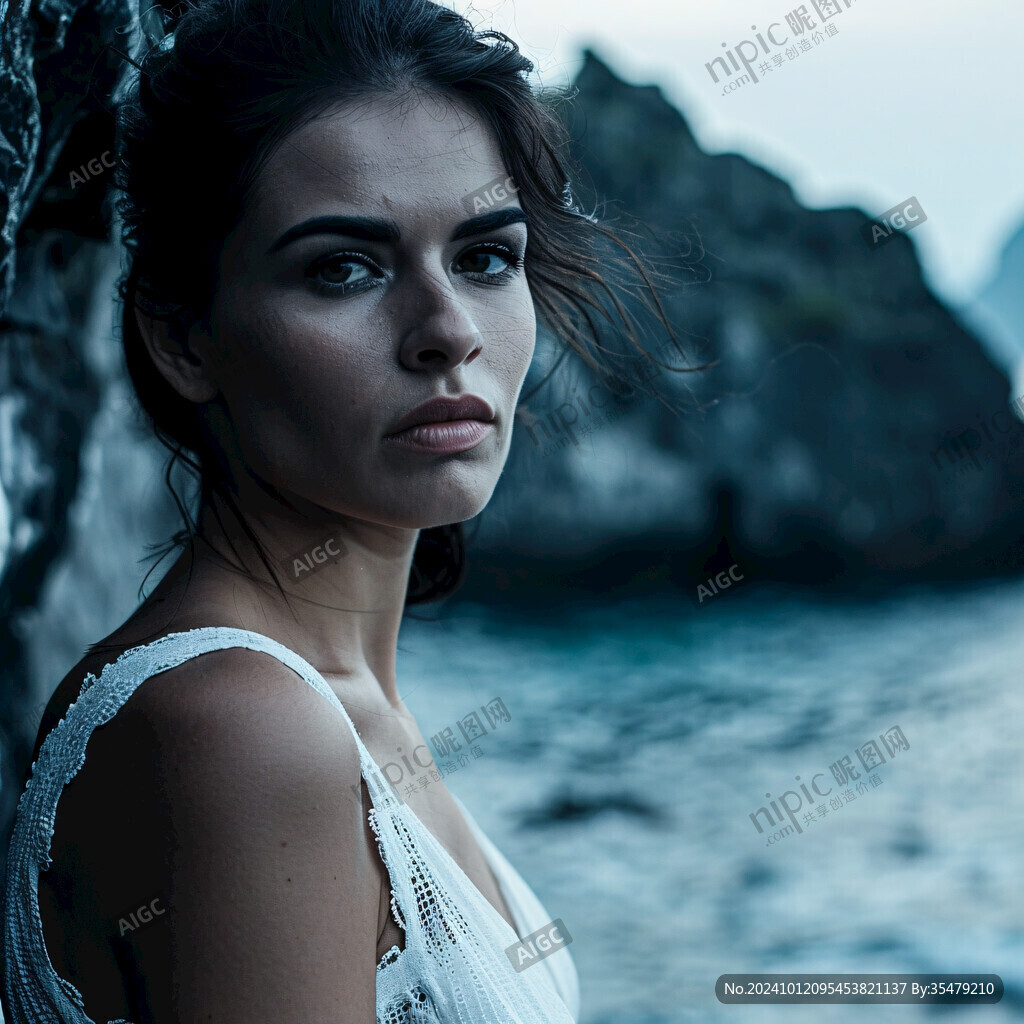 礁石上的美女