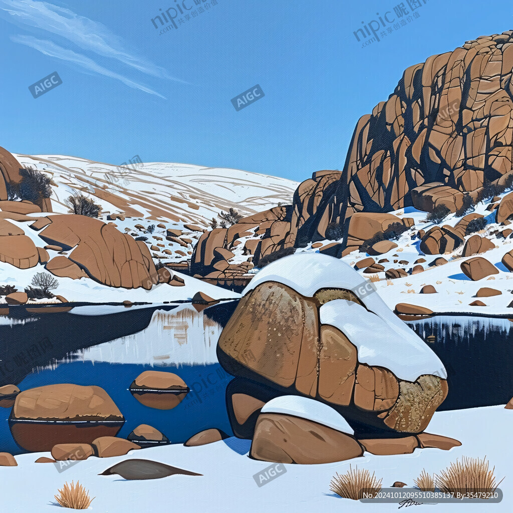 冬日山川風景插畫