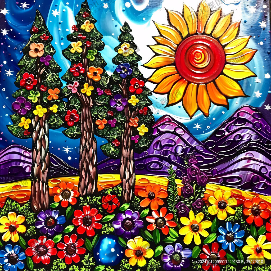 太陽豎版花壁畫貼圖