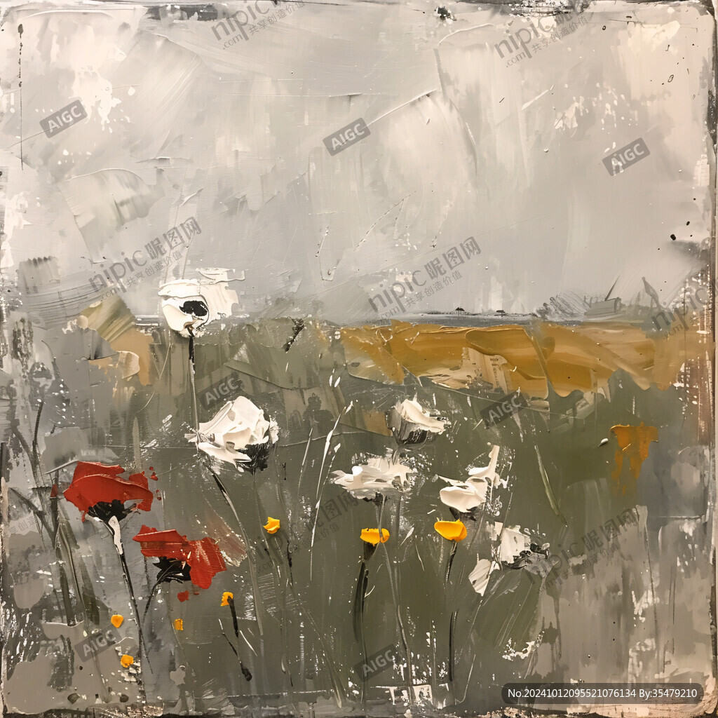 小黃花油畫
