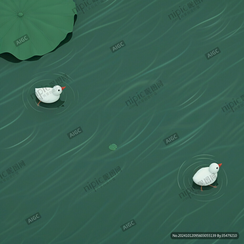 綠色湖面白色鳥