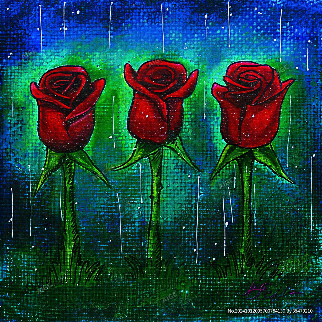 玫瑰三聯(lián)油畫