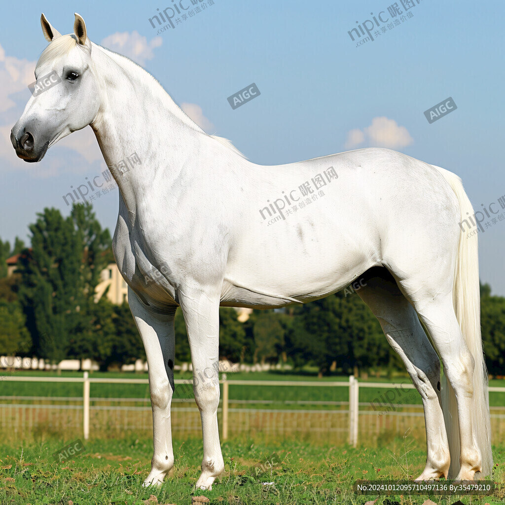 白色母馬馬駒素材