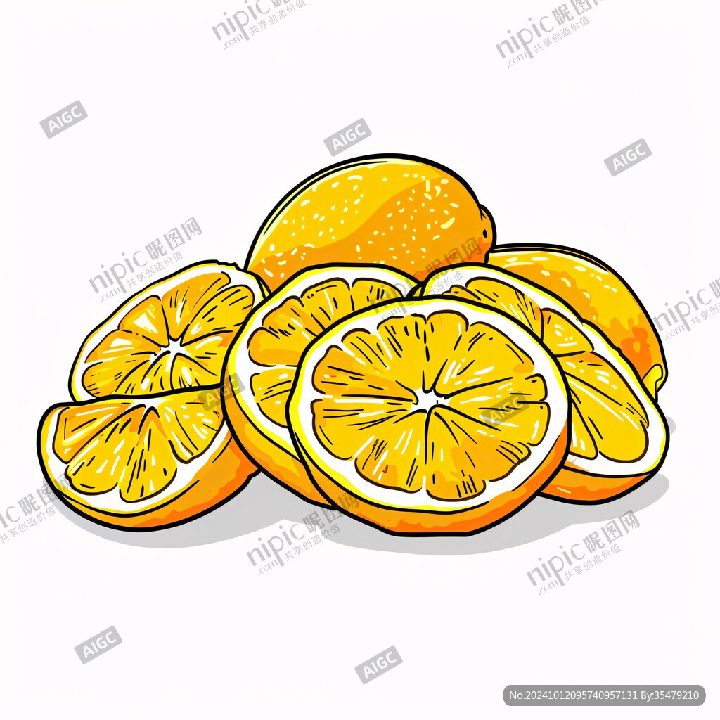 柑橘片橙子片手繪插畫