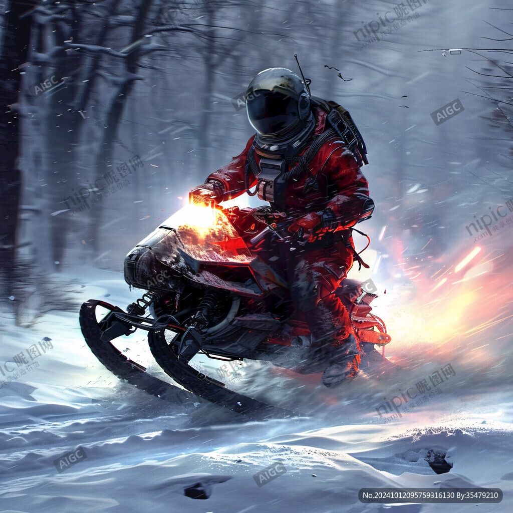 雪地上行駛的摩托車