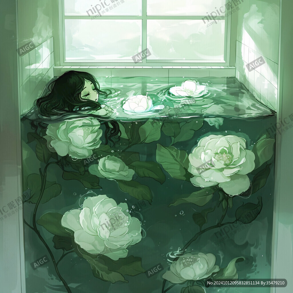 美人倚窗插畫