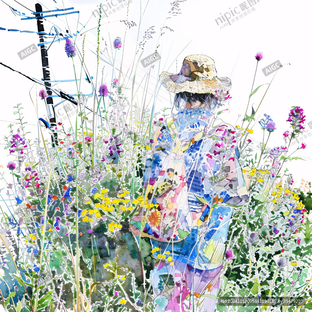 手繪采花女