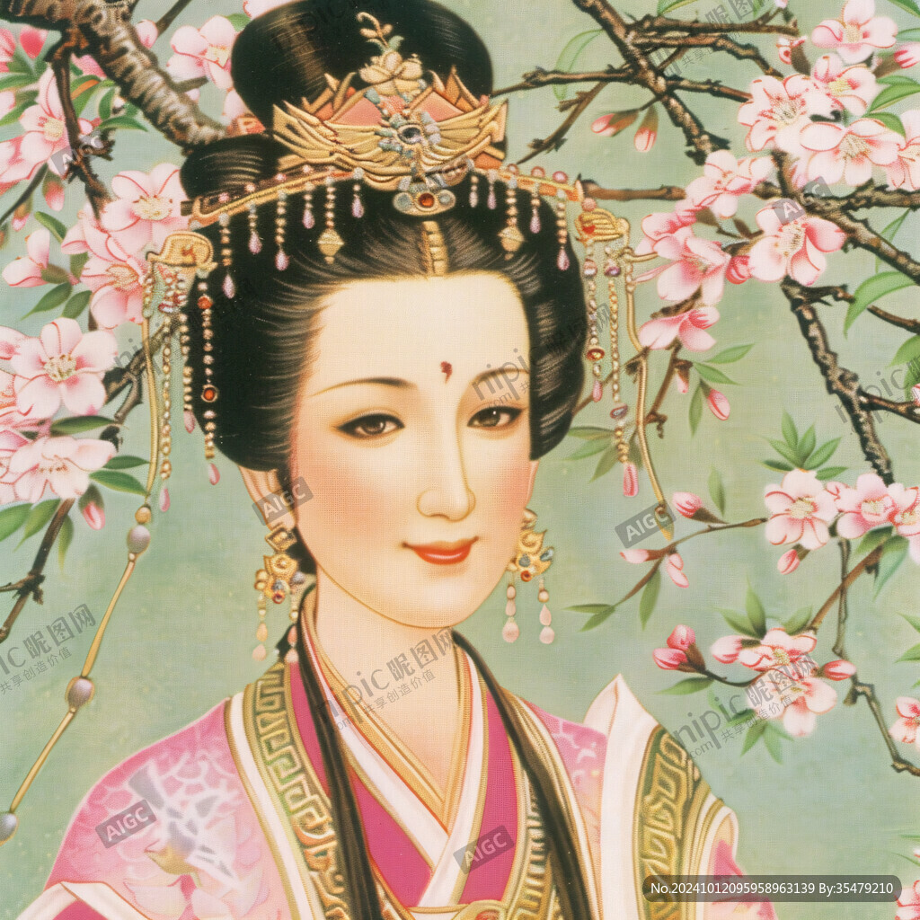 宮廷美女仕女圖杏花