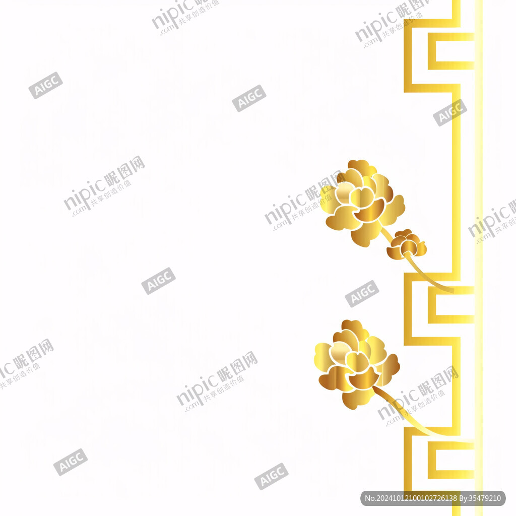 輕奢金色牡丹花線條