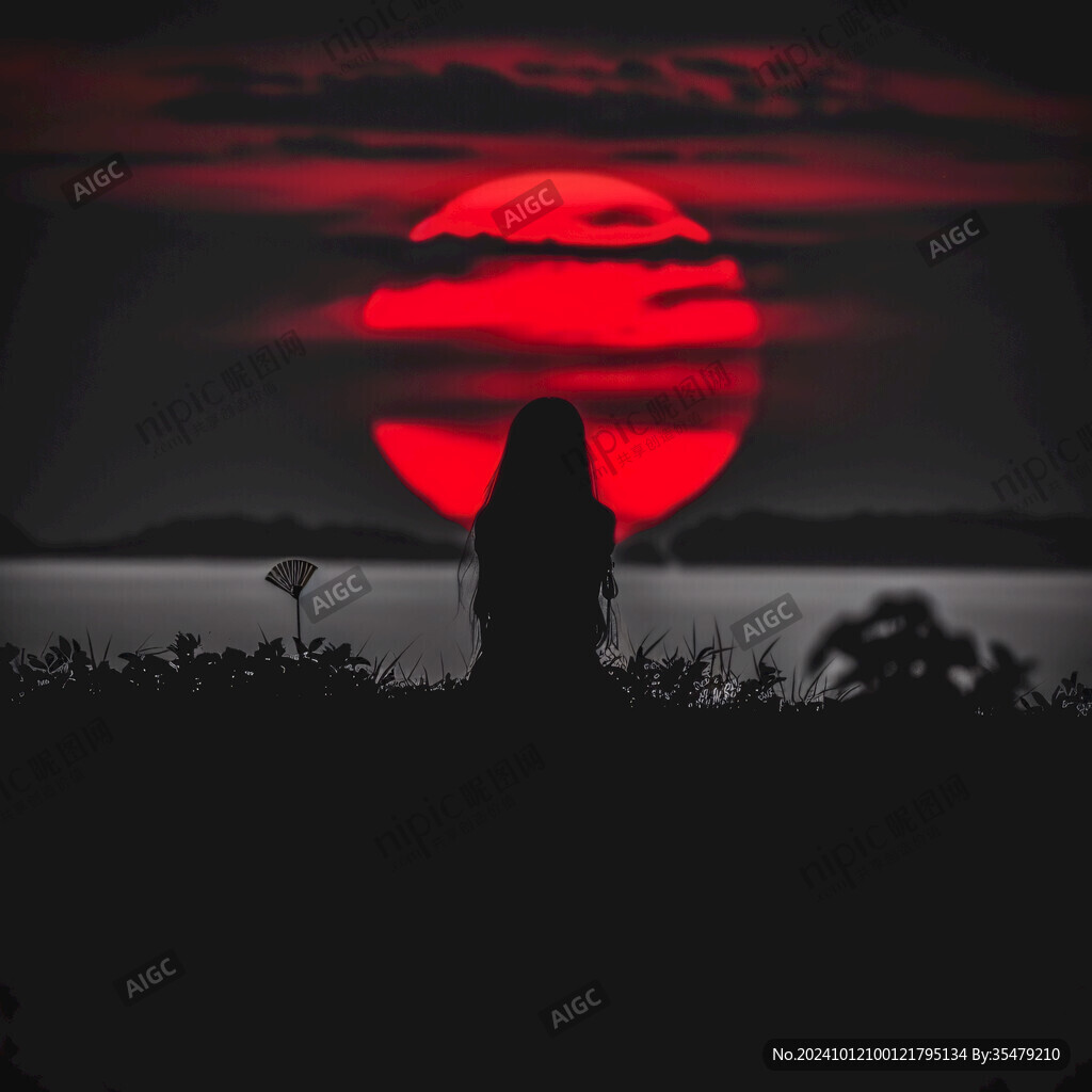 自然風(fēng)景夕陽下的女孩