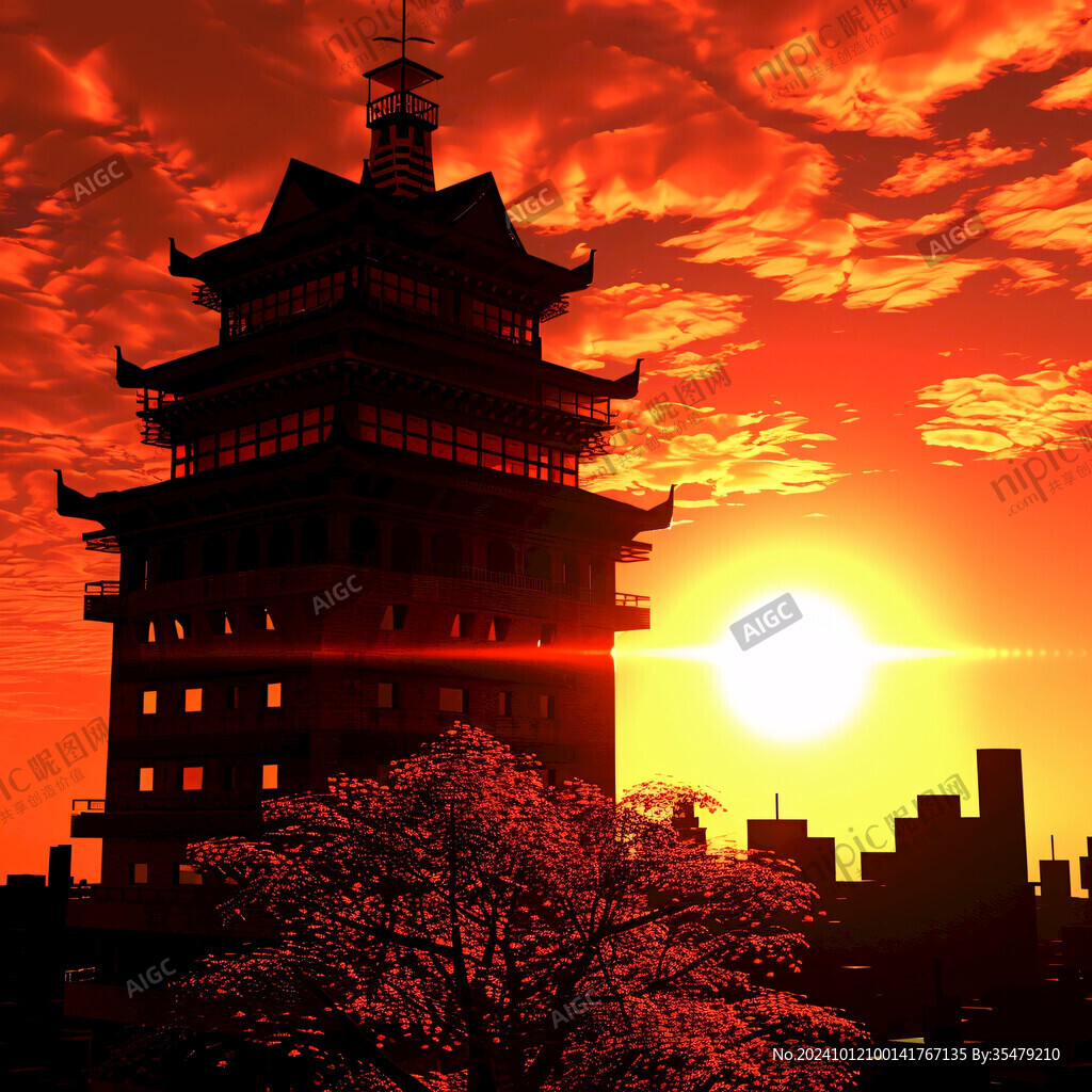 朱櫻塔夕照