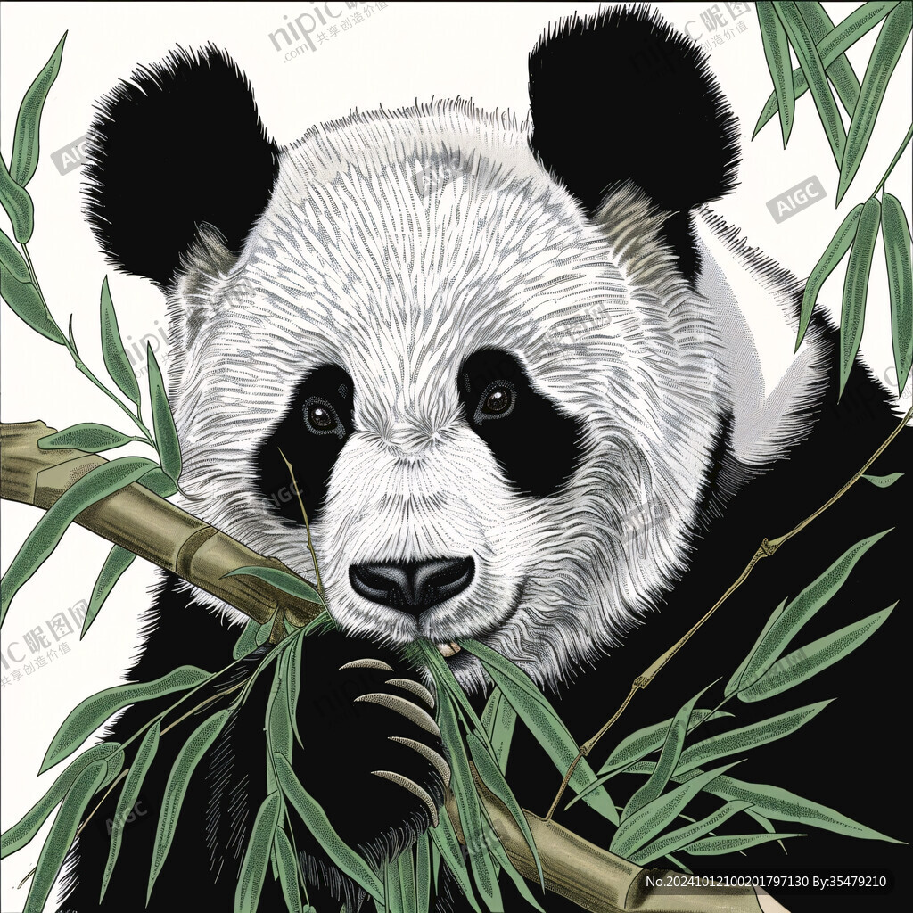 熊貓吃竹子插畫