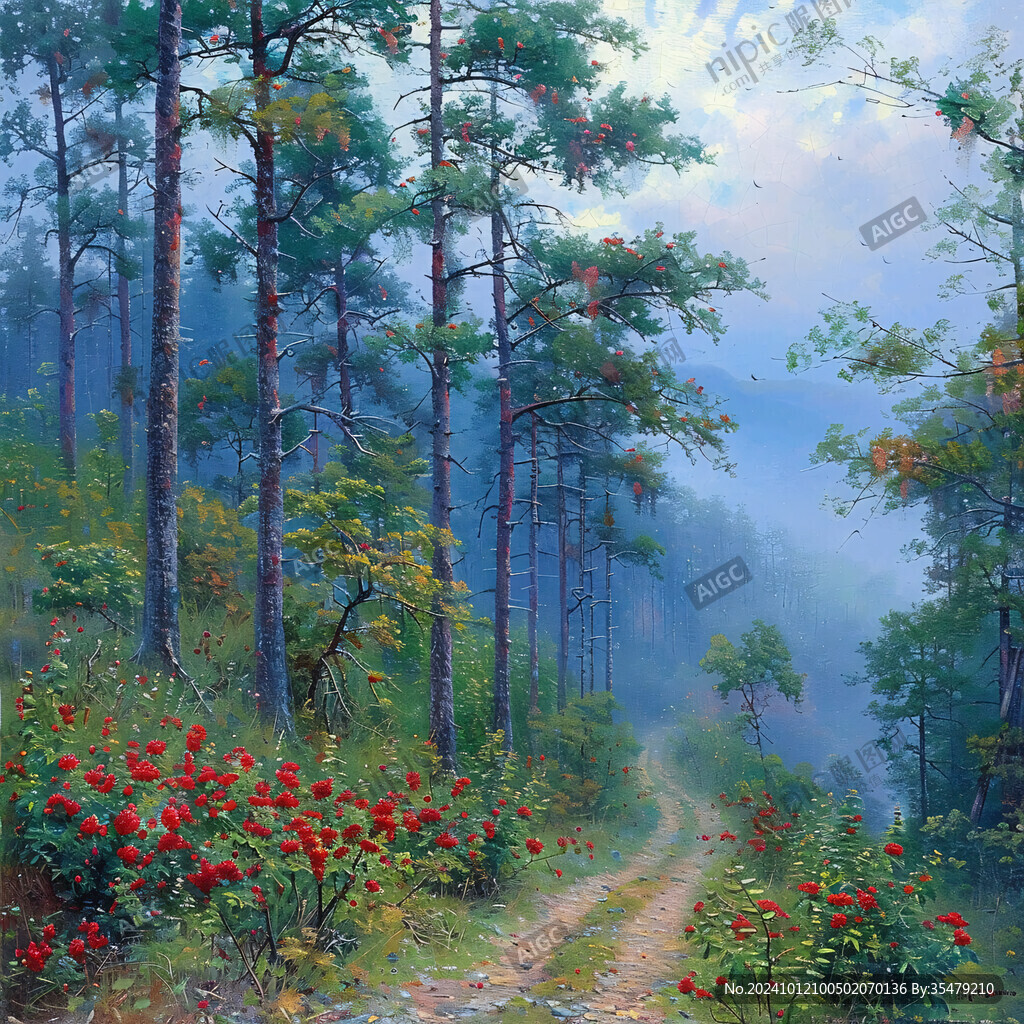 森林景色油畫