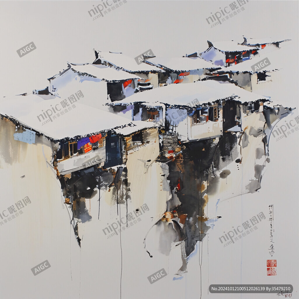 尼泊爾水彩水墨建筑